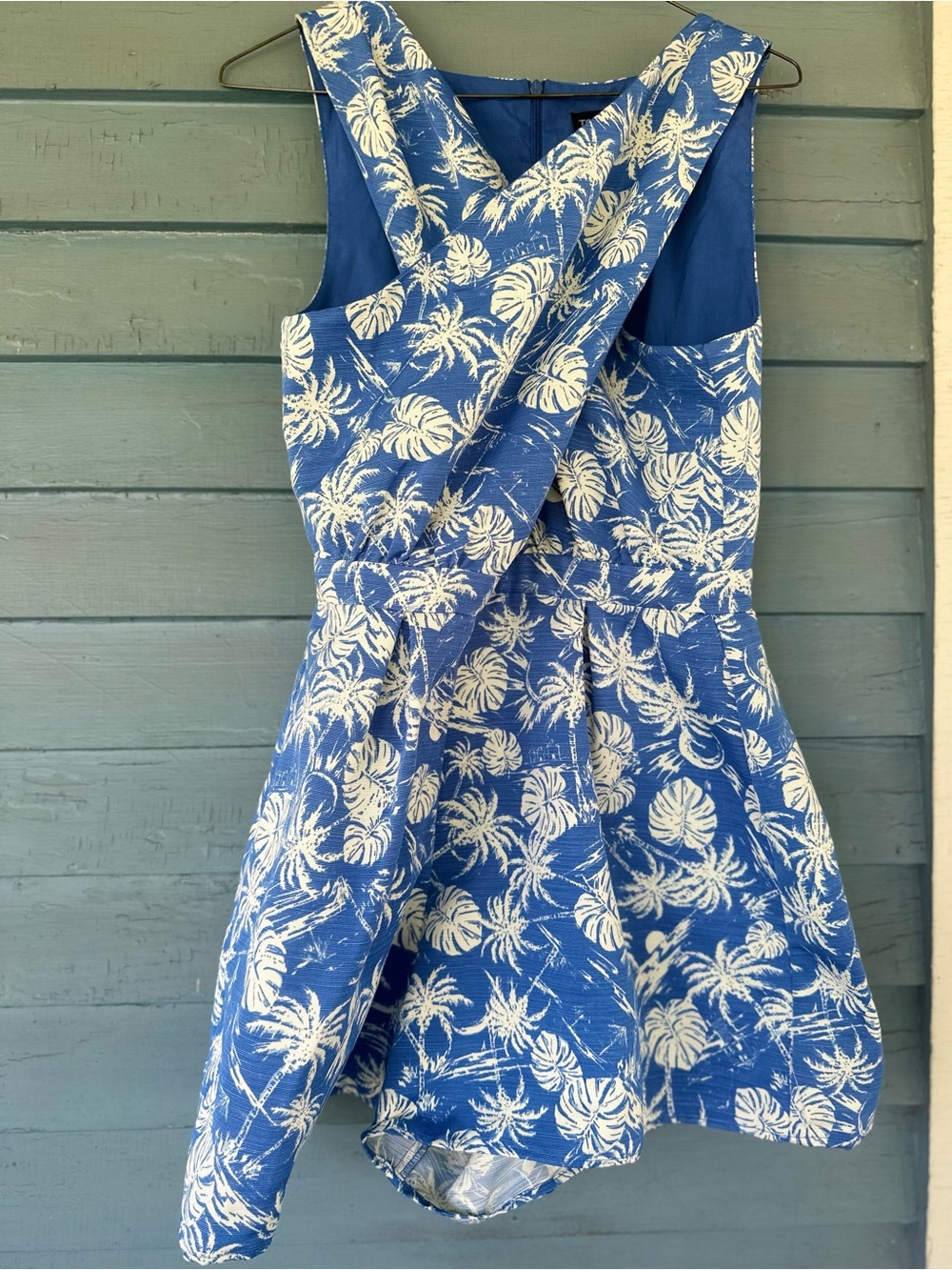 Topshop Royal Blue and White Palm Print Romper Playsuit Size 6